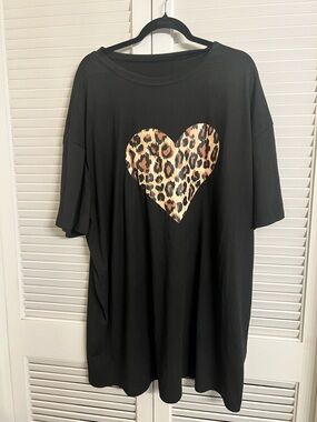 Black Tee Pajama with Leopard Heart Graphic
